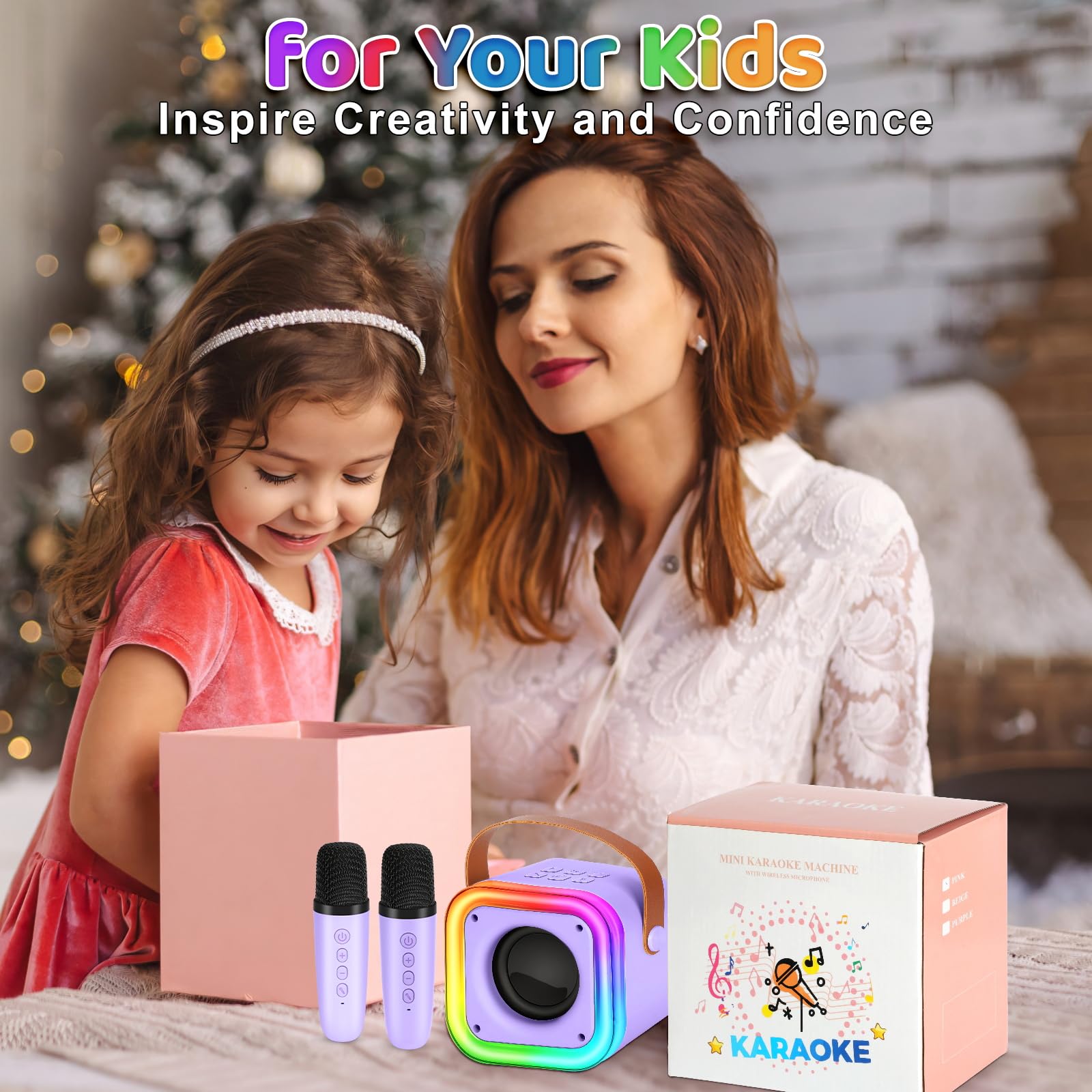 Mini máquina de karaoke para niños, regalos de juguetes para niñas, micrófono inalámbrico de karaoke para niños de 4, 5, 6, 7, 8, 9, 10, 11 y 12 años, regalos de fiesta de Navidad para niños y niñas 7