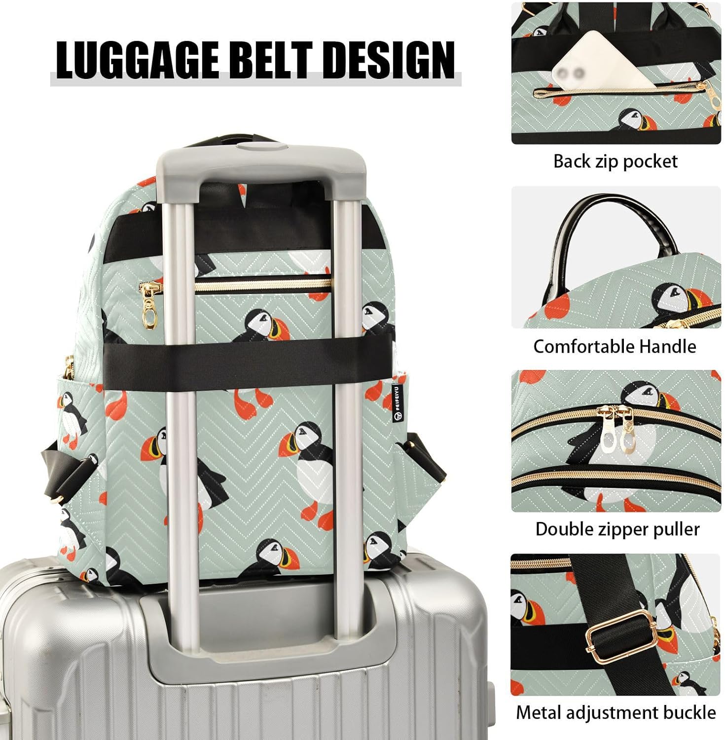Women Fashion Backpack Funny Cute Puffin Sturdy Daily Bag Compact Regular Bag Diaper Bag