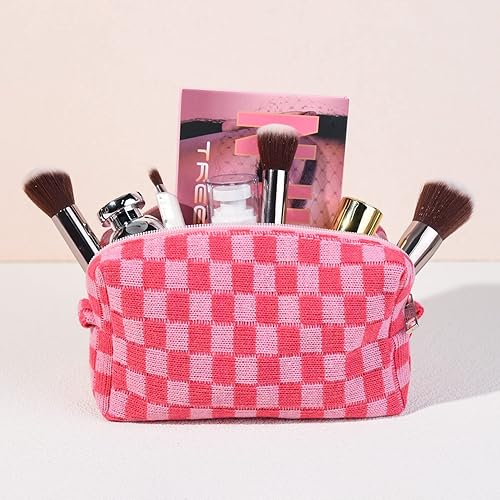 Miniatura 7 de Bolsa de maquillaje a cuadros a granel, bolsa de maquillaje rosa, bolsa de maquillaje personalizada, bolsa de aseo de viaje, organizador lindo de