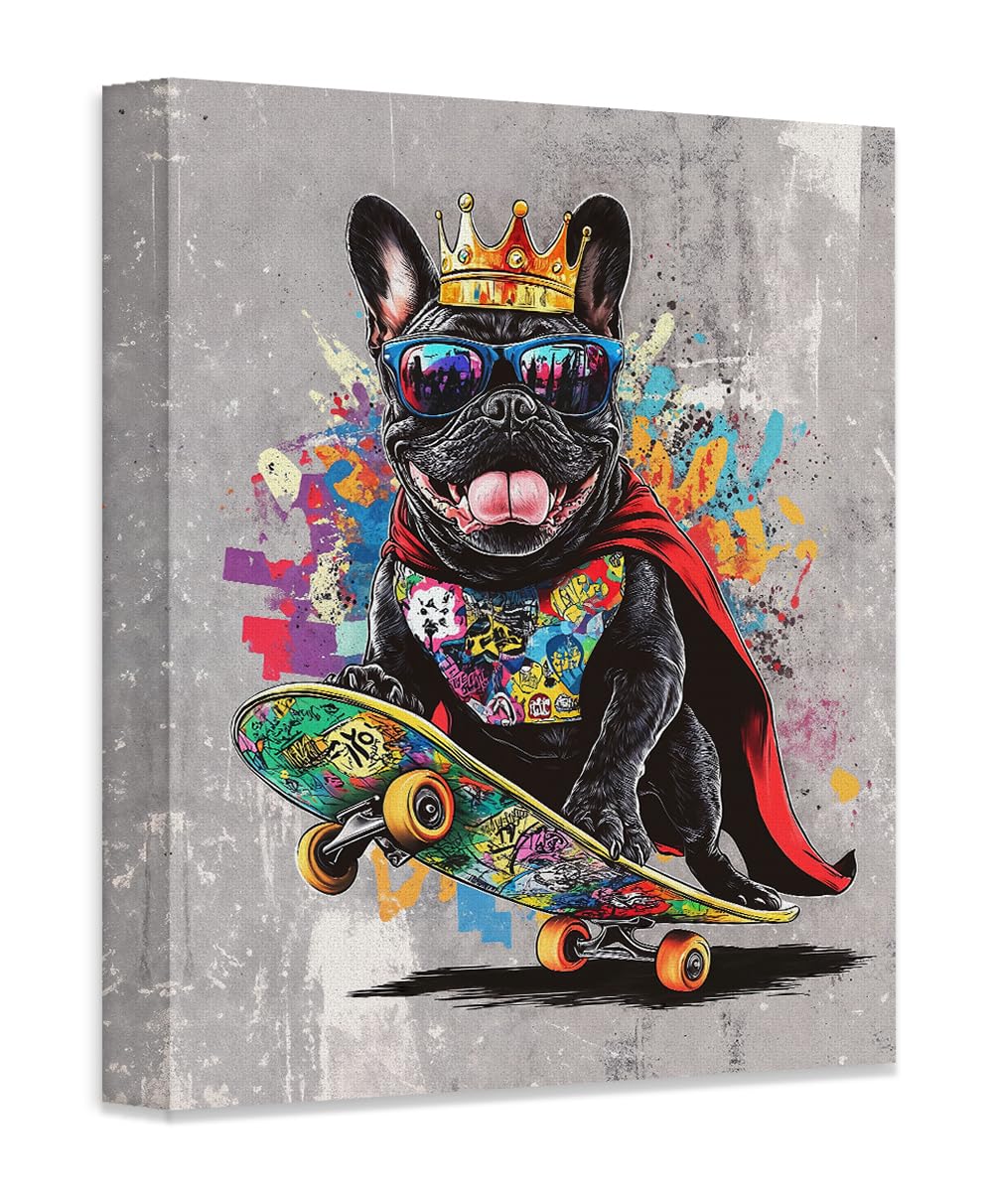Amazon.com: Skateboard King - Crowned French Bulldog Riding a