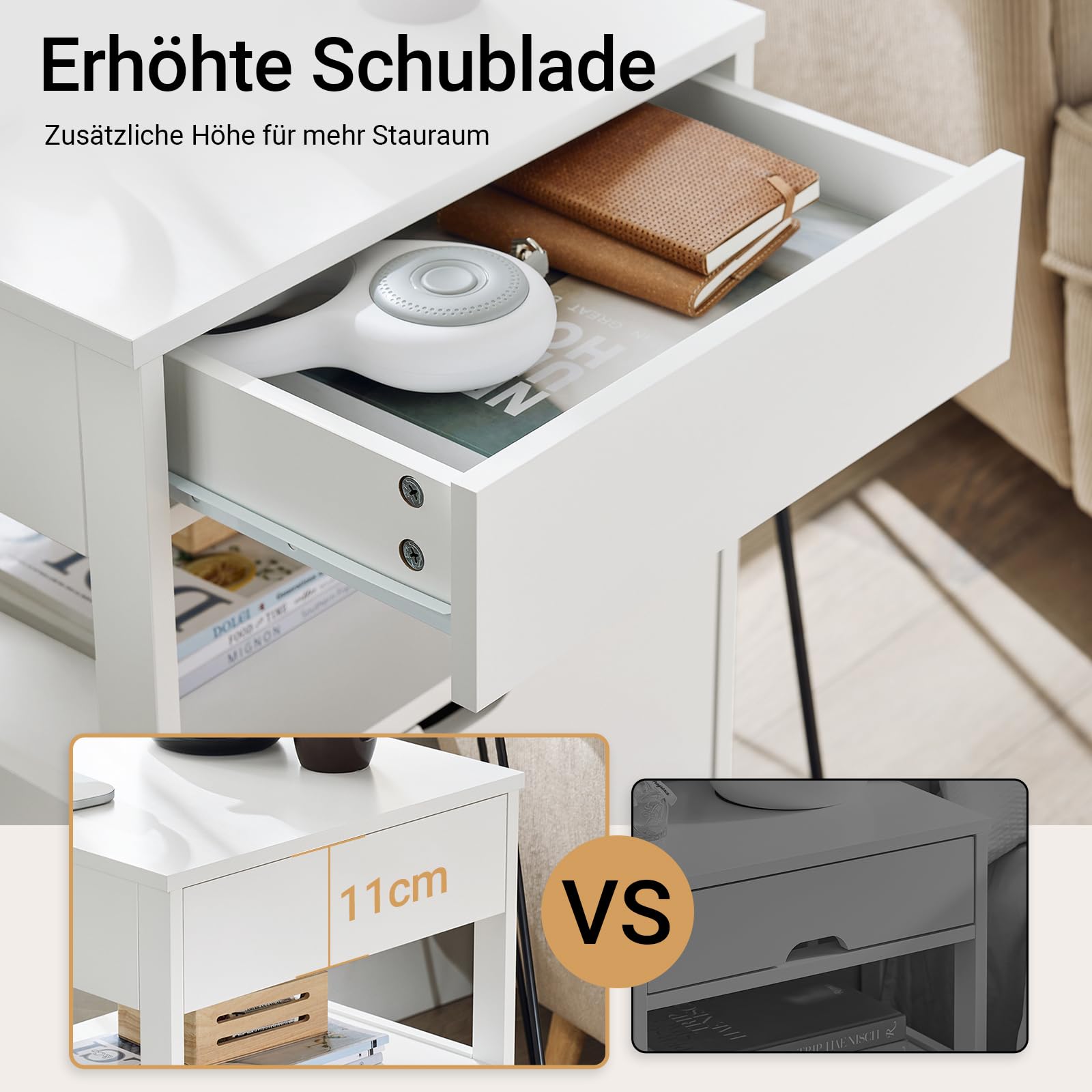 SoBuy Nachttisch mit 2 Schubladen und Ablage 45x38x55cm | Moderner Beistelltisch mit Stauraum für Schlafzimmer, Aufbewahrungsschrank Weiß FRG258-II-W