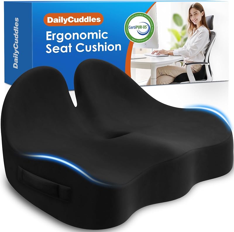 Seat Cushion, Chair Cushions, Memory Foam Office Chair Cushion | Hip & Sciatica & Tailbone Pain Relief, Long Sitting Comfort for Office Chairs/Desk Seats/Wheelchair (Large, Black)