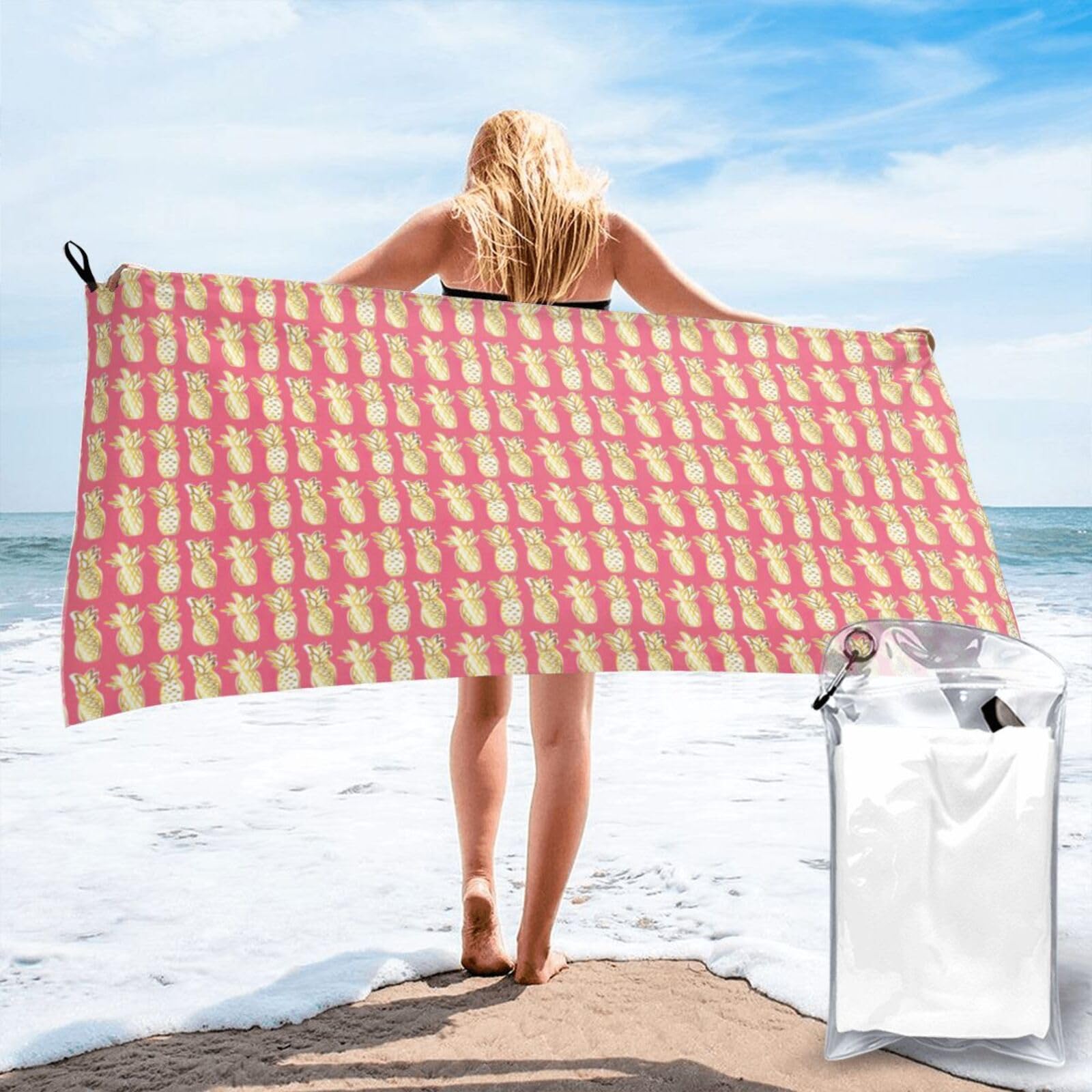 SDEGTHO Pineapple Print Beach Towel Quick Dry Portable For Swimming Yoga Adults Fitness