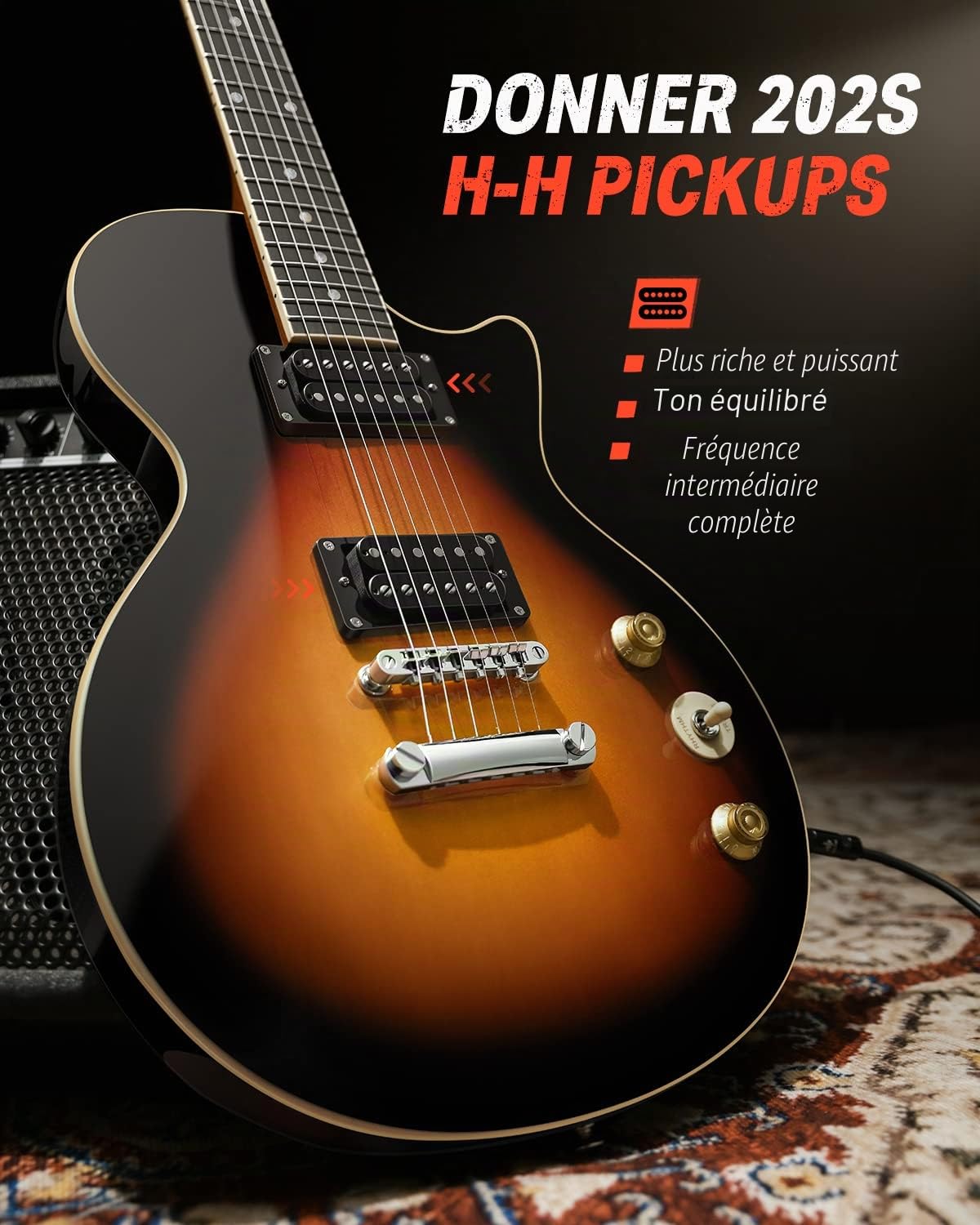 Donner Guitare Électrique 39 pouces avec Sac, Sangle, Câble (Sunburst, DLP-124S)