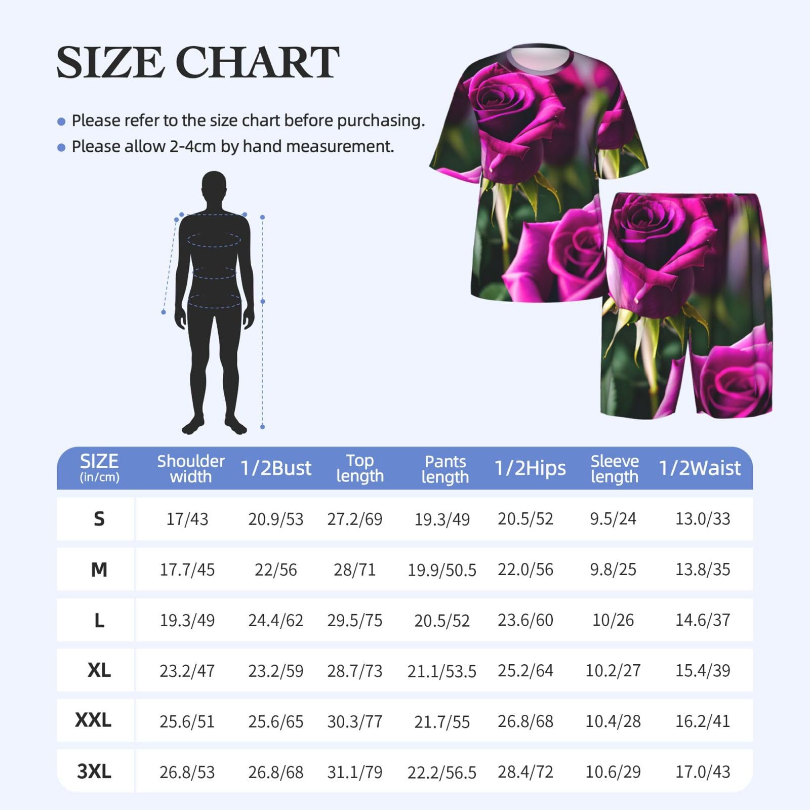 Conjunto de pijama clásico con estampado de rosas moradas para hombre, pantalones cortos de pijama suaves para hombre, perfecto para las noches de verano