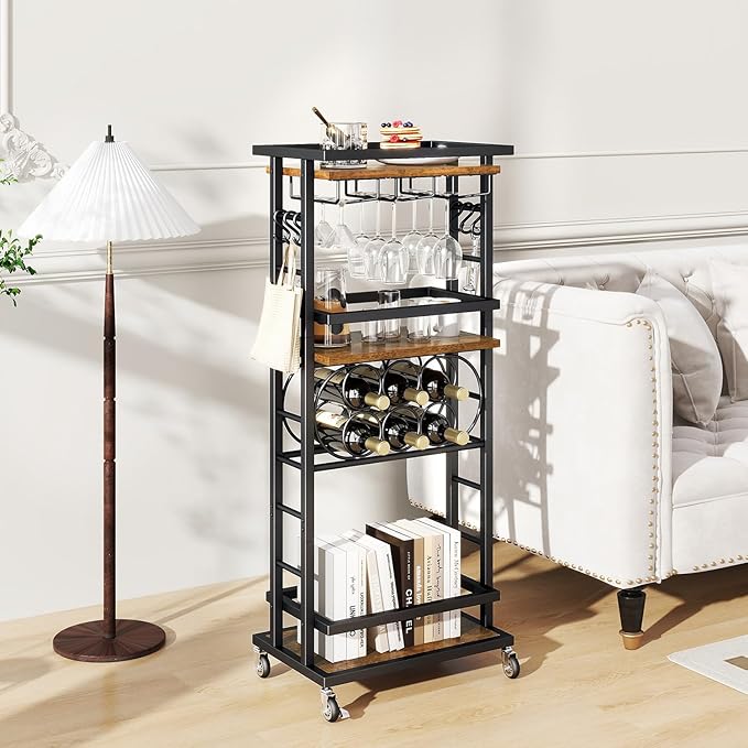 IBUYKE Soporte para Vinos con Ruedas, Estante Bar, Marrón miniatura 5