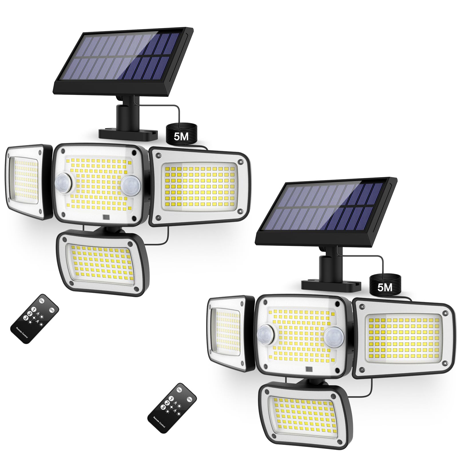 Outdoor Solar Motion Sensor Lights - Dual Sensor 342 LED 4000LM 7000K for Outside Security Lighting - IP65 Waterproof & Remote Control Flood Lights for Yard