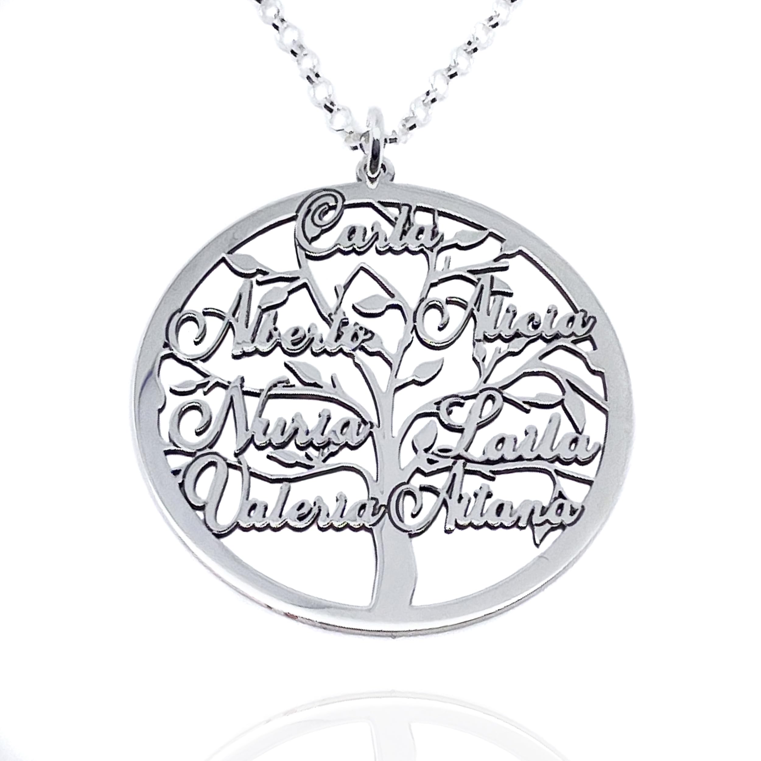 Collar Árbol de la Vida Personalizado con Nombres | Plata de Ley 925 | Medalla 35mm | Hasta 9 Nombres | Regalo Día de la Madre, Cumpleaños, Familia | MODELO N35
