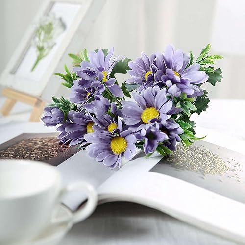 Miniatura 6 de Efavormart - Paquete de 4 arbustos de margaritas artificiales de lavanda de 11 pulgadas, flores de seda, perfectas para bodas, decoraciones de