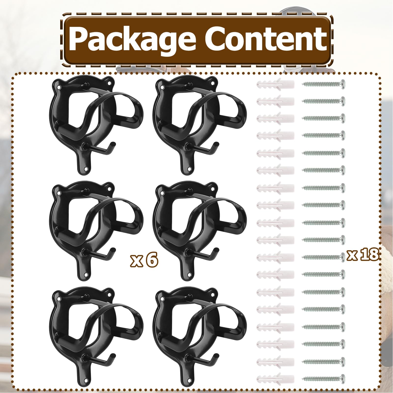 HYEIOL 6 Pack Horse Bridle Racks Bridle Hooks,Metal Wall-Mounted Horse Tack Storage Organizer Halter Hanger,Matte Black Anti-Rust Coating Horse Barn Supplies - Image 4