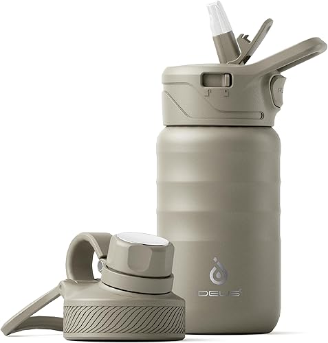 Miniatura 77 de IDEUS Botella de agua aislada de acero inoxidable con 2 tapas a prueba de fugas, termo para senderismo y ciclismo, 24 onzas, amarillo brillante