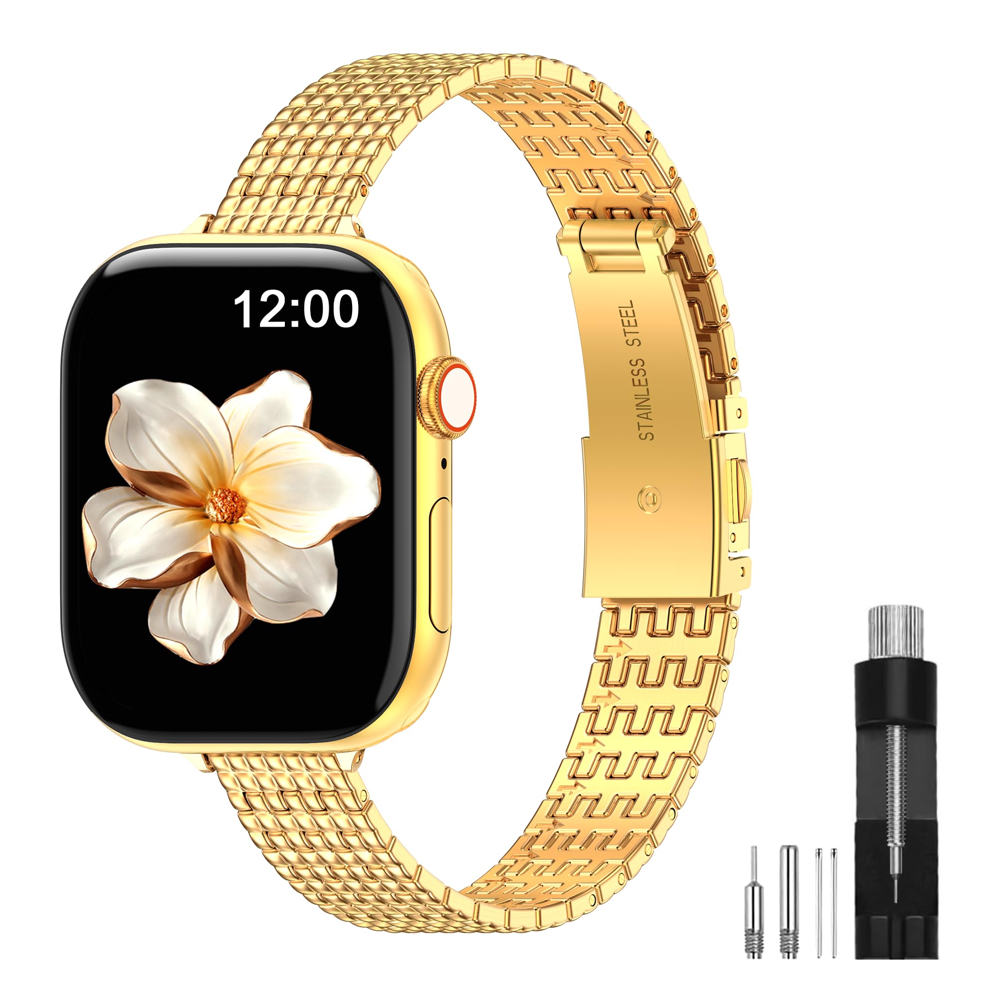 Photo 1 of MioHHR Slim Metal Band Compatible with Apple Watch 38-42mm, Gold