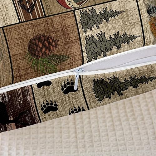 Fish Throw Pillow Covers 22"X22" Set Of 2 Soft Kids Bear Decorative Throw Pillowcases For Deer Duck Pattern Pillow Cases Cushion Covers Farmhouse Animal Grid Brown Cushion Cases #TOP4