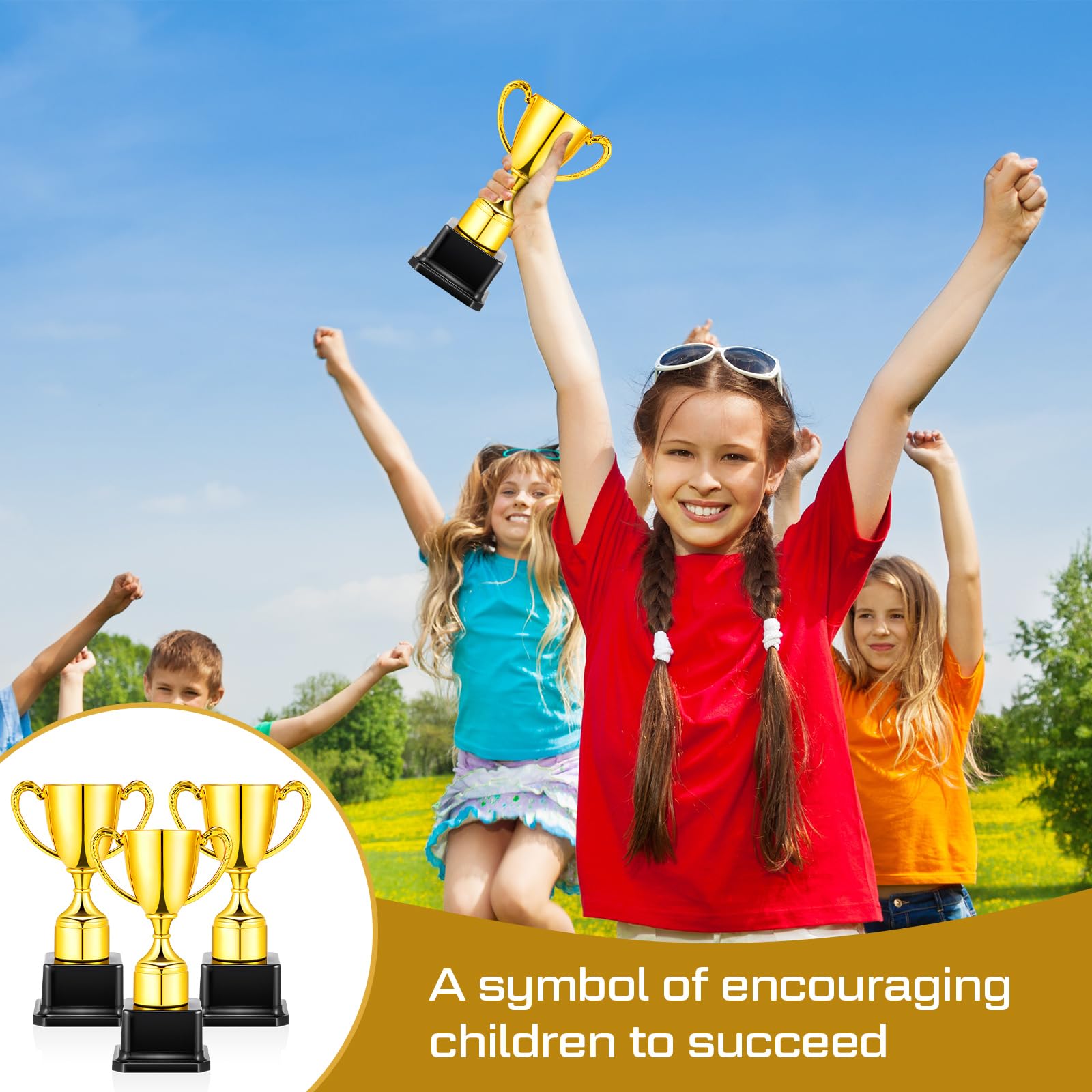 Wettarn 9 Pcs 7 Inch Gold Plastic Trophies for Kids Award Trophy Cup Set Participation Trophy Award for Sports Tournaments Football Soccer Baseball Game Competition Achievement Prize Party Favors