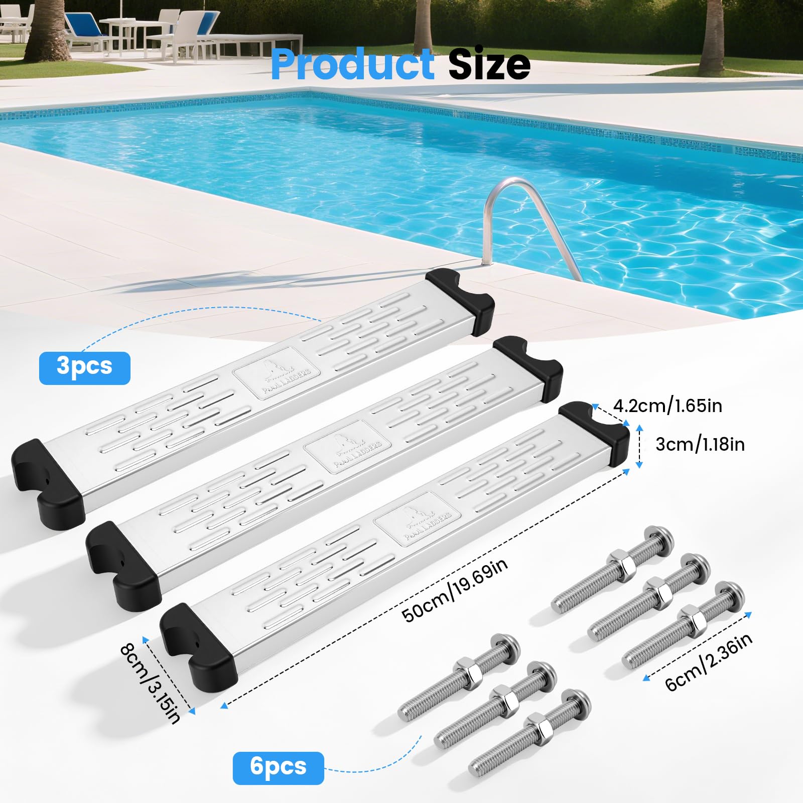 Escalones Escalera Piscina, 3 Piezas Peldaños Pedal Anti Deslizante Acero Inoxidable Escalón Antideslizante Piscina Accesorio General Antideslizante para Escalera Piezas Pedal