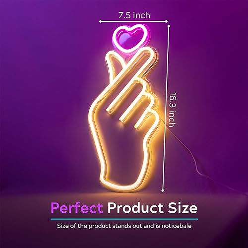 Miniatura 3 de Letreros de neón de corazón de dedo  Pulgar de corazón surcoreano novedoso LED de neón para fanáticos del K-pop y K-drama, símbolo coreano de amor