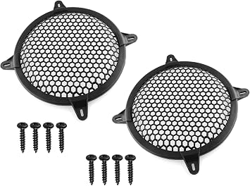 2 Pcs 8 Inch Speaker Grill Plastic Round Subwoofer Grill with 4 Pcs Clamps Waffle Protector Guard Speaker Cover Decorative Car Audio Grille Black