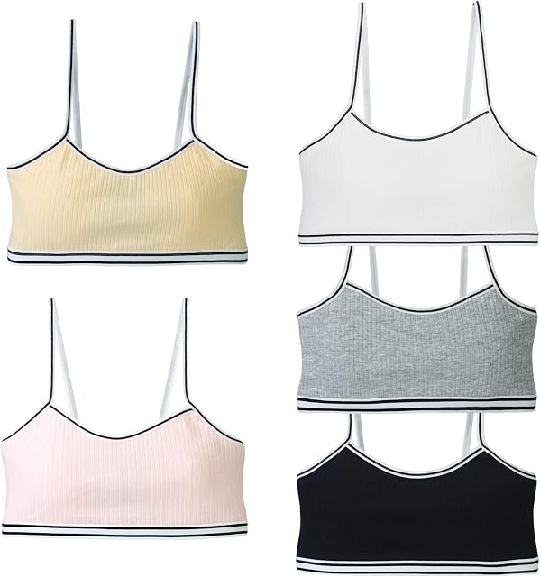 EDS Service Girls Bra Top, 5 Pack Cotton Sports Bra, Unpadded Crop Top First Bra for Teenage Girls 8-14 Years (Multicolor)