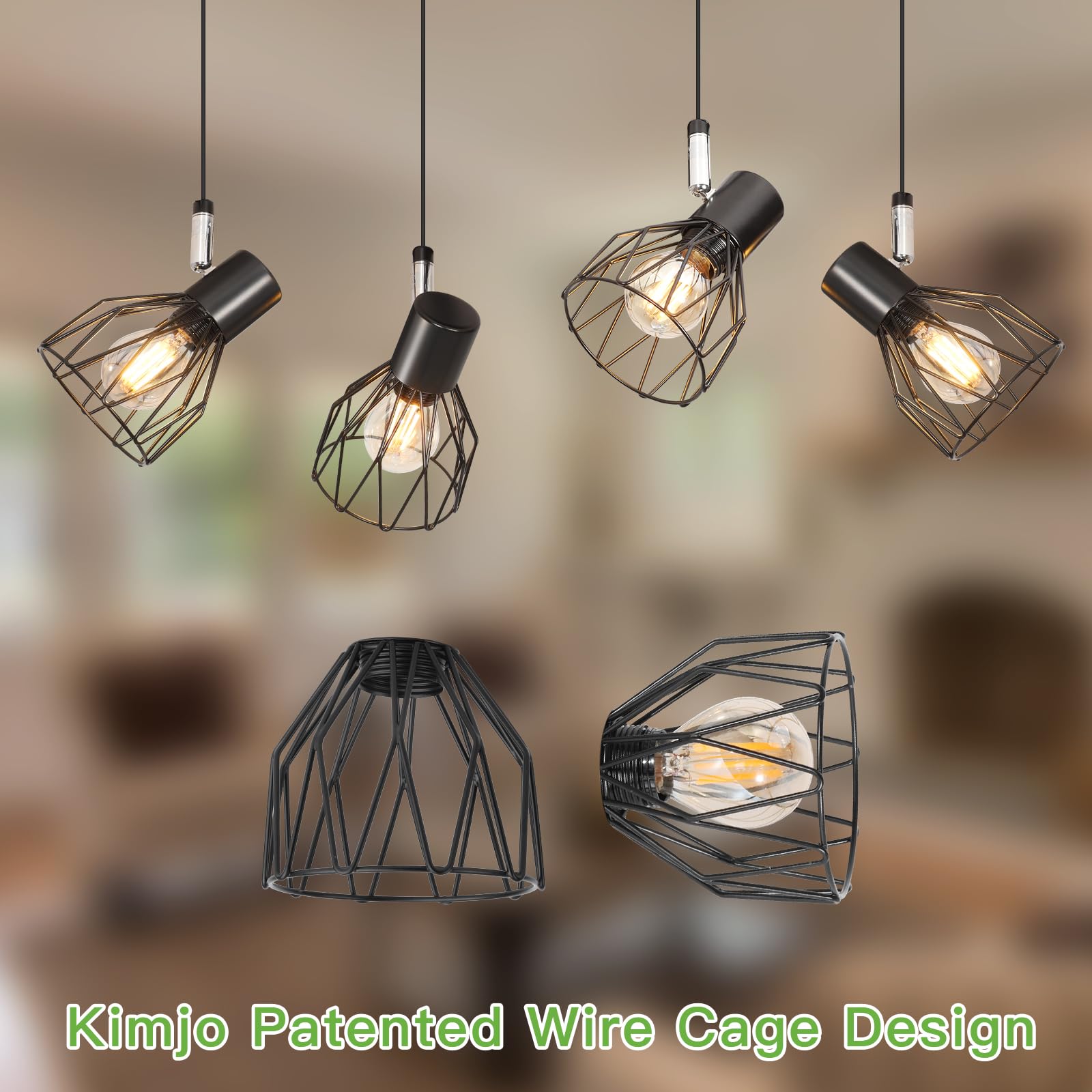 Kimjo Luminaire Plafonnier LED Orientable 4 Spot Noir - Plafonnier Industriel E14 Spots de Plafond