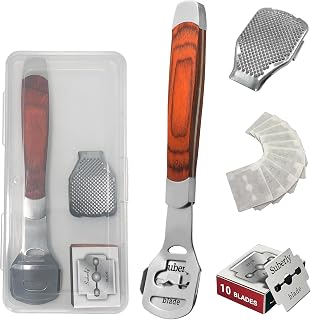 Foot Files Callus Remover Stainless Steel Foot Shaver (1 Foot File Heads & 10 Replacement Slices Blades), Professional Foot Care Tools for Pedicure to Removes Hard Skin Corns for Dry and Wet Feet
