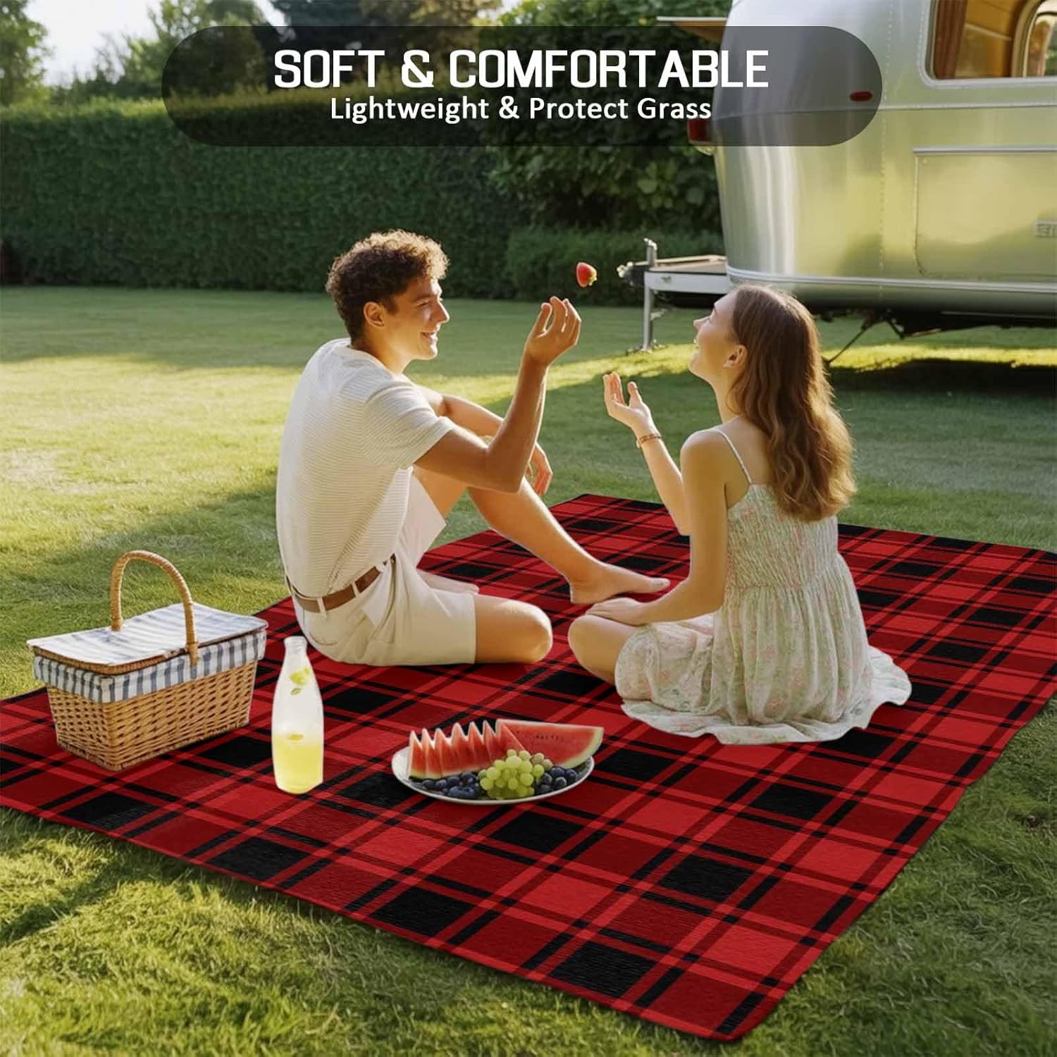 Outdoor Rug 4x6 ft Red Black Buffalo Plaid Outdoor Large Area Rug Non Slip Rubber Classic Checkered Front Door Mat RV Rug Camping Carpet Patio Outdoor Rugs for Backyard Balcony Deck Porch Indoor