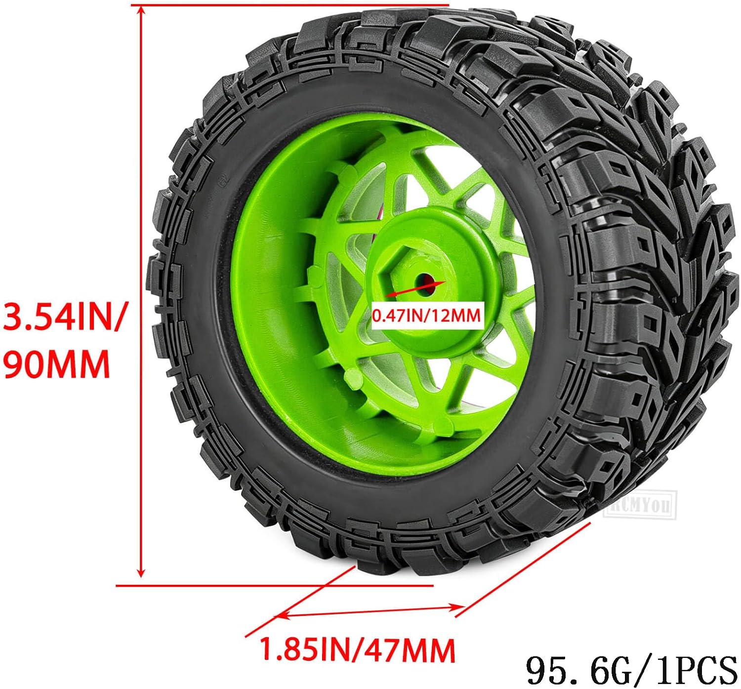RC Truck Wheel and Tires for 1/16 Summit E-REVO Gorgon GROM MINI KRATON M-J-X H-B-X S-C-Y RC Car,Monster Truck Car Wheel Tires w/Plastic Wheels Rim,Soft Tire Highway Wheels (4PCS),Green Red