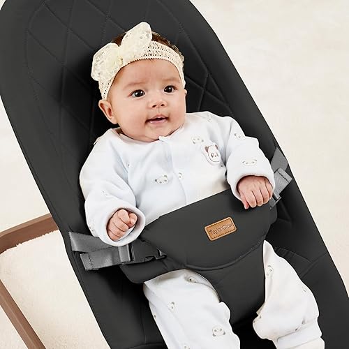 Miniatura 3 de Mecedora plegable para bebé, asiento de bebé con 3 alturas ajustables, balancín portátil para recién nacido, asiento ergonómico para rebote natural,