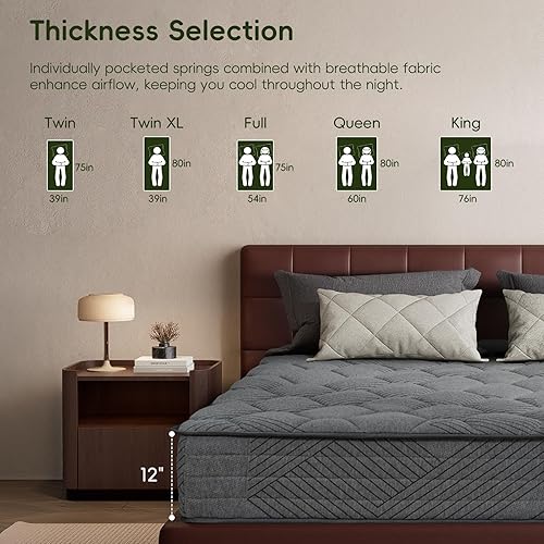 Miniatura 5 de Colchón híbrido King, espuma viscoelástica de gel refrescante y bobinas envueltas individualmente para alivio de presión, firmeza media, aislamiento