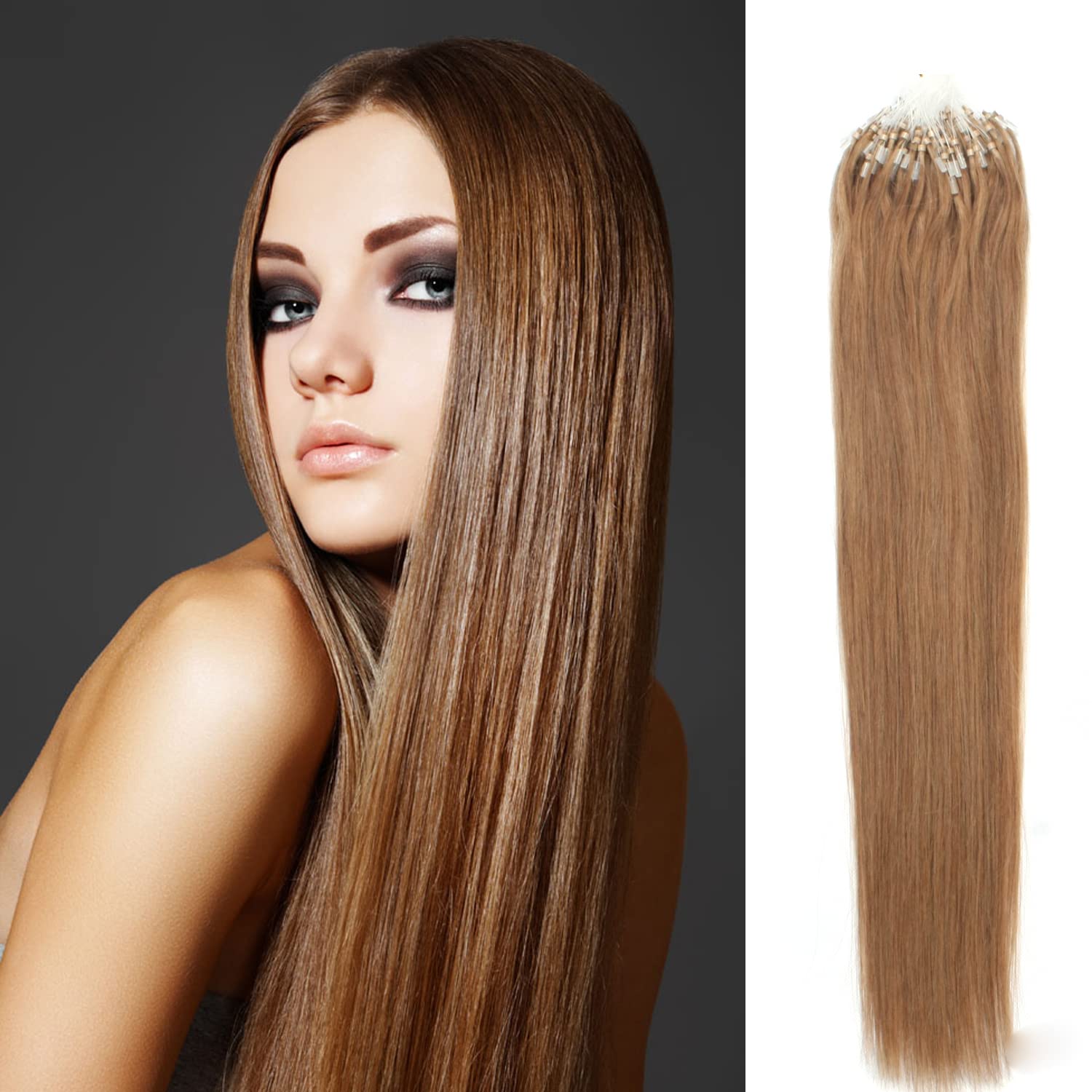 Amazon.com : YYHAIR Micro Link Human Hair Extensions 14/16/18/20/22/24/26  inch 40g/50g/70g/80g/100g 100 Strands/set Micro Ring Loop Remy Hair Piece  Beads Cold Fusion Stick Tipped Hair Fish Line Natural Straight Real Hair  Extension
