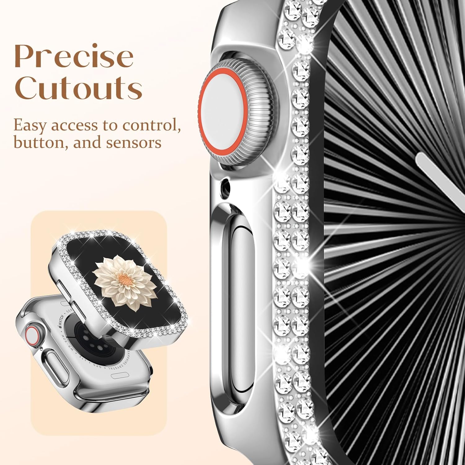 Apple Watch用スクリーンプロテクター 41mm Series 9/8/7 レディース キラキララインストーン 【折りたたみ式デザイン】