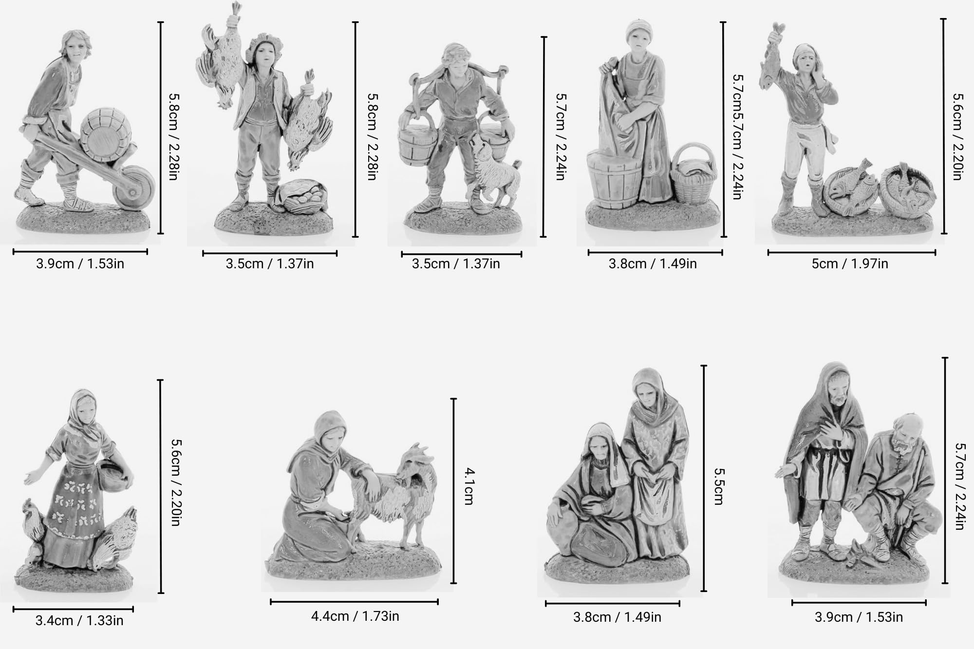 Moranduzzo Set 9 Pastori Napoletani Adatto a Presepe da 6 cm Scala 1:32 – MINI 6 – Statuina Indistruttibile, Stile '700, Rifinita a Mano, Scultore M. Landi, Made in Italy