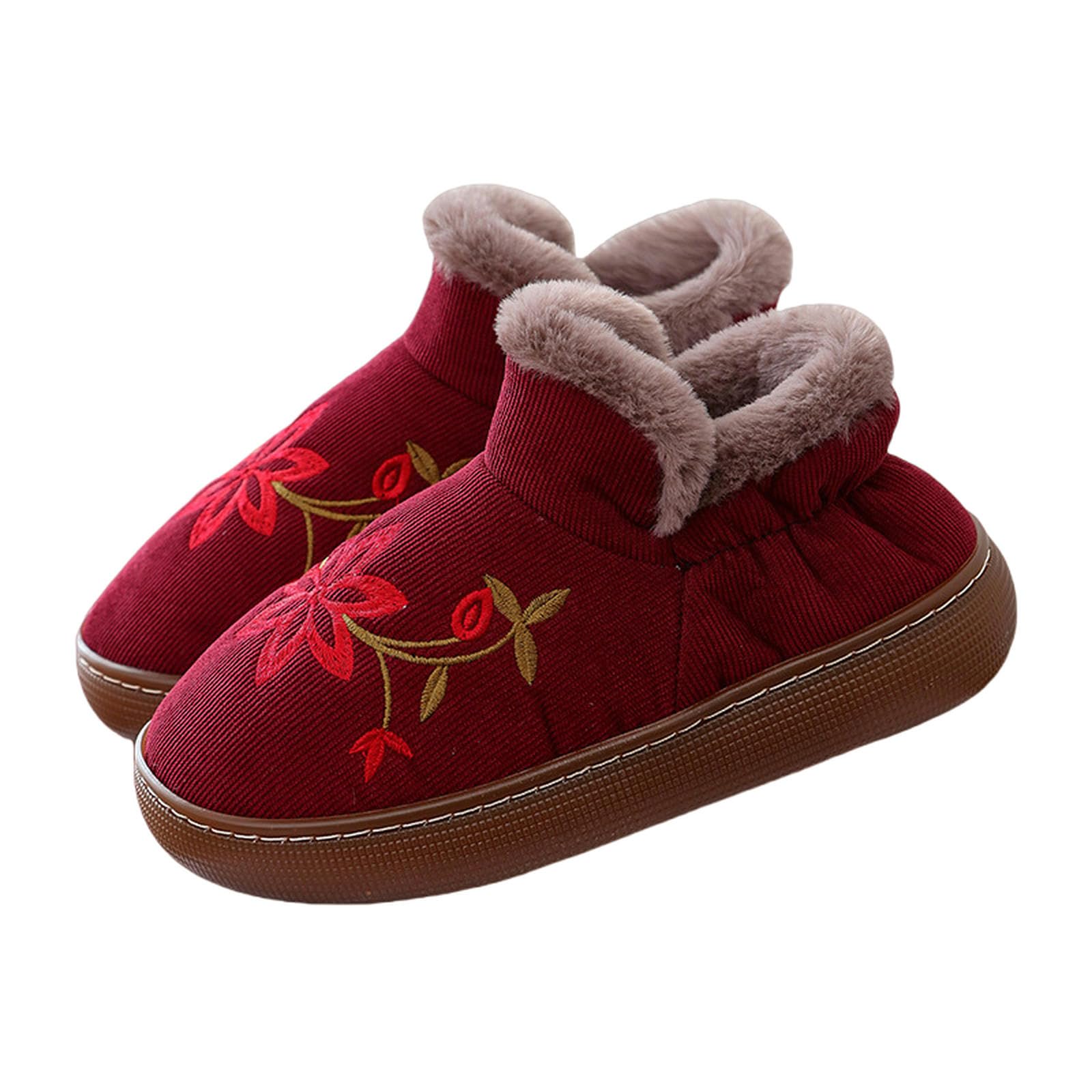 Zapatillas Zapatos De Madre Para Mujeres Zapatillas De Algodón Calientes De Algodón De La Parte Inferior Del Tendón Zapatos -burdeos-37-38