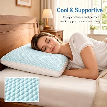 Cooling Bed Pillows for Summer, Queen Size Set of 2 | Memory Foam, Down Alternative, Breathable, Supportive