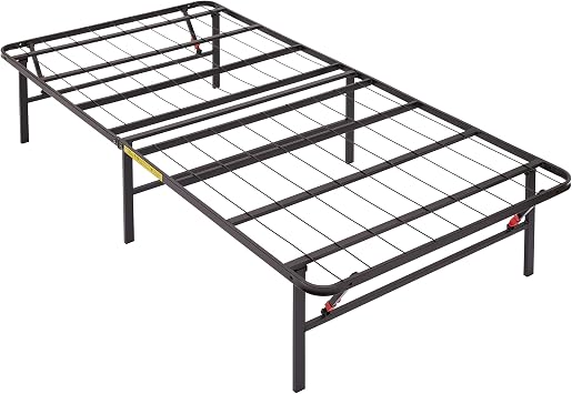 Amazon Basics Foldable Metal Platform Bed Frame with Tool-Free Setup, 14 Inches High, Storage Space, Sturdy Steel Frame, No Box Spring Needed, Twin XL, Black