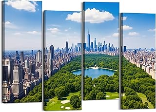 Canvas Wall Art Prints Pictures Aerial view Central park New York golf fields Framed Posters Modern Wall Painting Artwork Gift Home Decor for Living Room Ready to Hang 4 Panel