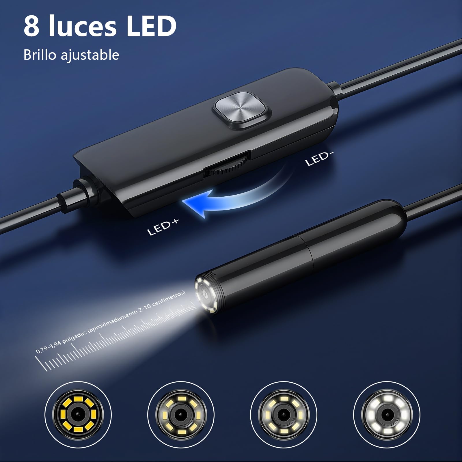 Endoscopio Cámara de Inspección 10 Metros | Cámara Endoscópica Full HD 1080P IP67 Impermeable con 8 LED, Imán y Gancho para Tuberías, Motores, Alcantarillas - Cámara para Móvil sin App