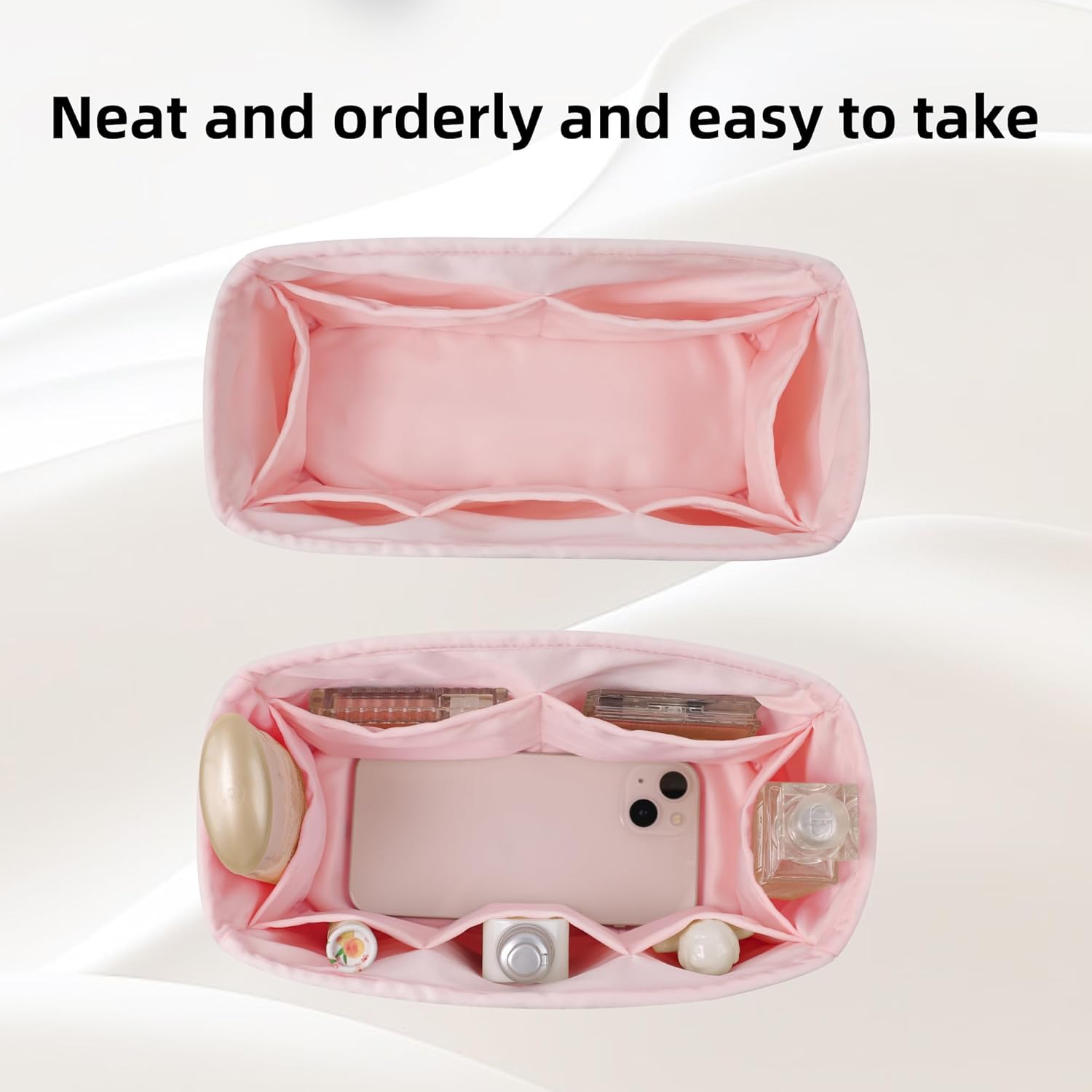 DGAZ Silk Purse Organizer Insert For Dior Book Tote mini/S/M/L,Silky Smooth Bag Organizer,Luxury Handbag & Tote Shaper(Pink,BT-L) - Image 3