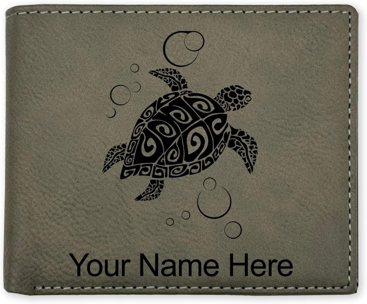 LaserGram Faux Leather Bi-Fold Wallet, Hawaiian Sea Turtle, Personalized Engraving Included (Dark Brown)
