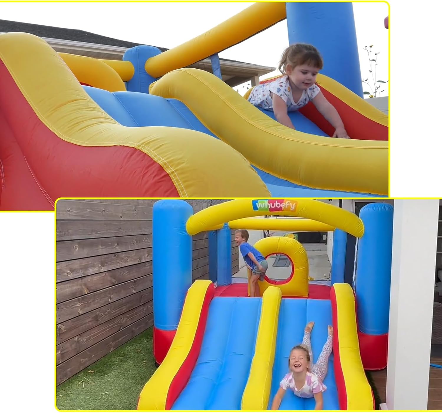 Whubefy Bounce House for Kids 3-12, 12.6x9 FT Inflatable Bounce Castle with Obstacle Course for Kids, Large Jumping Area, Dual Slide, Outdoor Jump House with Blower, Blow Up Bounce House for Backyard