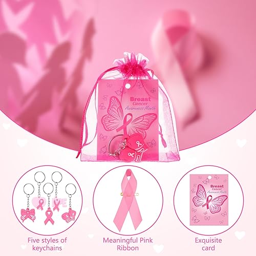 Miniatura 3 de Kigeli 200 piezas de accesorios de concientización sobre el cáncer de mama, llavero de concienciación sobre el cáncer de mama, broches de cinta
