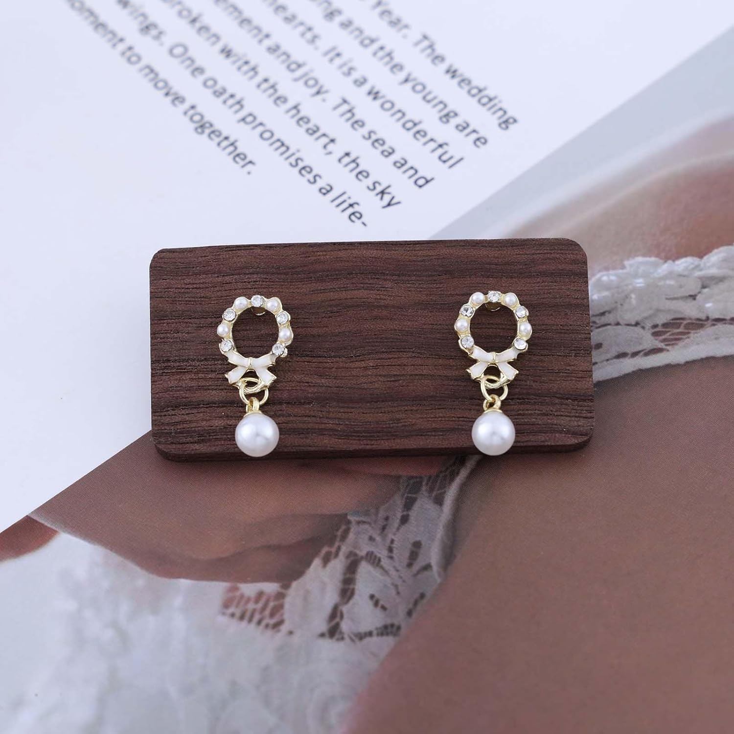 Pearl Bow Stud Earrings Hollow Circle Earrings Cz Crystal Circle Stud Earrings Pearl Bowknot Earrings Tiny Rhinestone Circle Earrings Jewelry for Women - Image 4