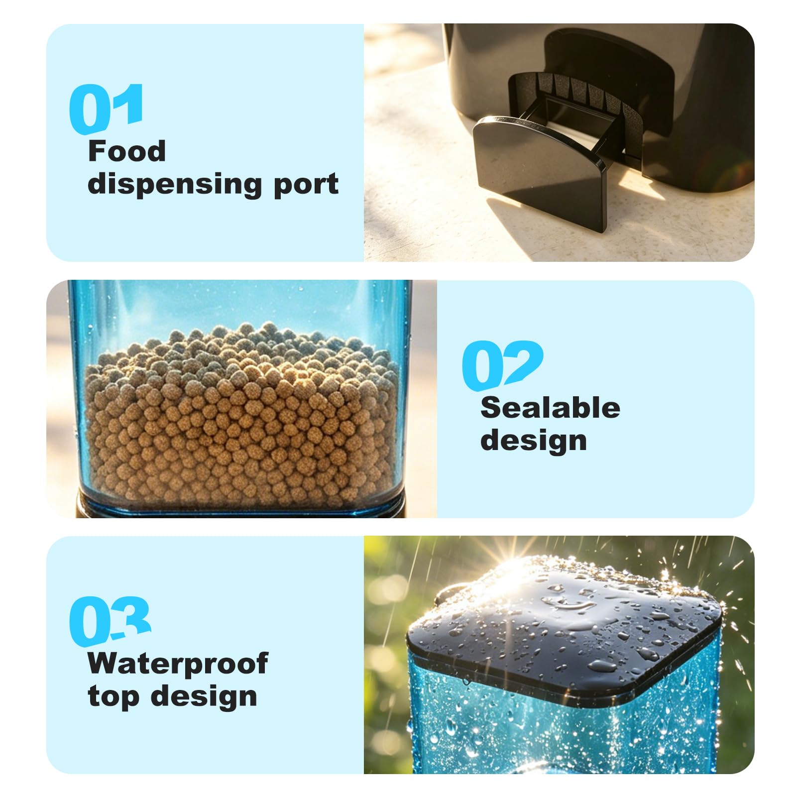 Mangeoire Automatique pour Bassin, 2L fishkeeper Distributeur Automatique pour Aquarium avec Minuterie, 1 À 6 Repas/Jour, Système Anti-Blocage, Mode Manuel/Automatique,(Piles Non Incluses)