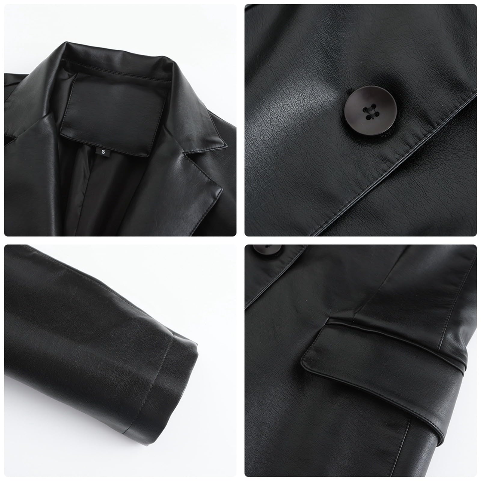 Blazer Damen Chic Und Elegant – Lederjacke Casual Single Button Langarm Mantel Daunenjacke Lang