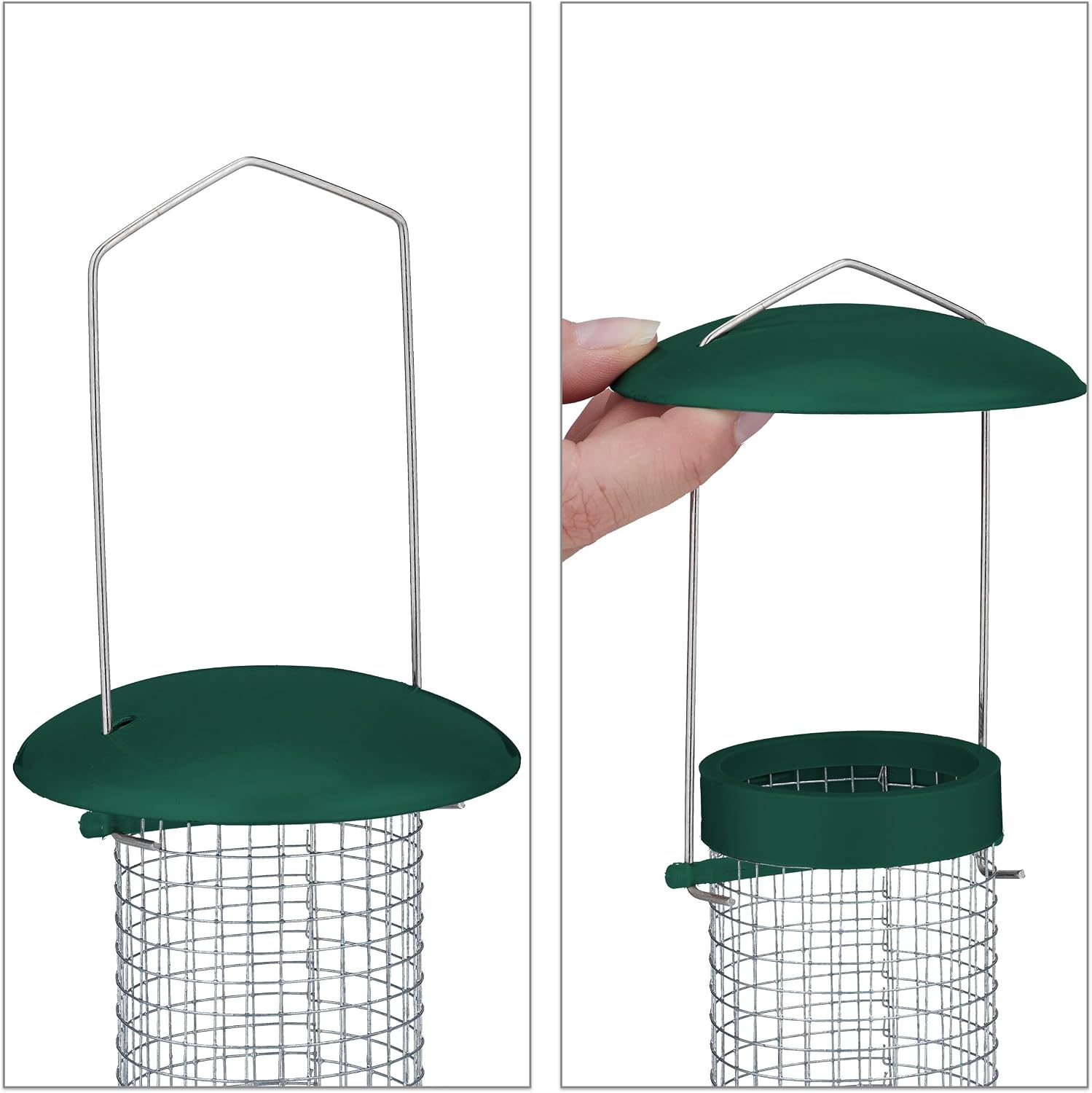 Relaxdays Set of 2 Hanging Bird Feeders for Wild Birds Height 31 x Depth 10 cm Metal Green/Silver