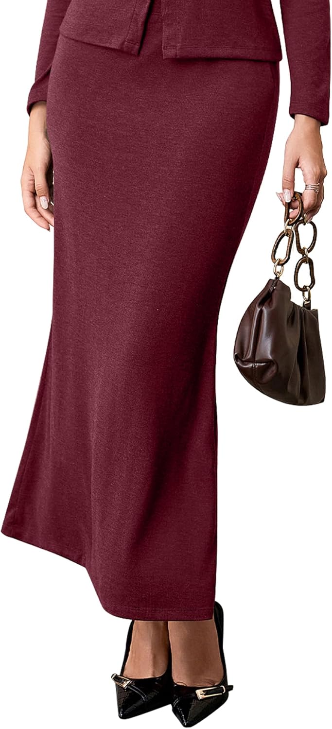 EELOTILE Women's Wool Blend Bodycon Fishtail Long Skirt High Waist with Elastic