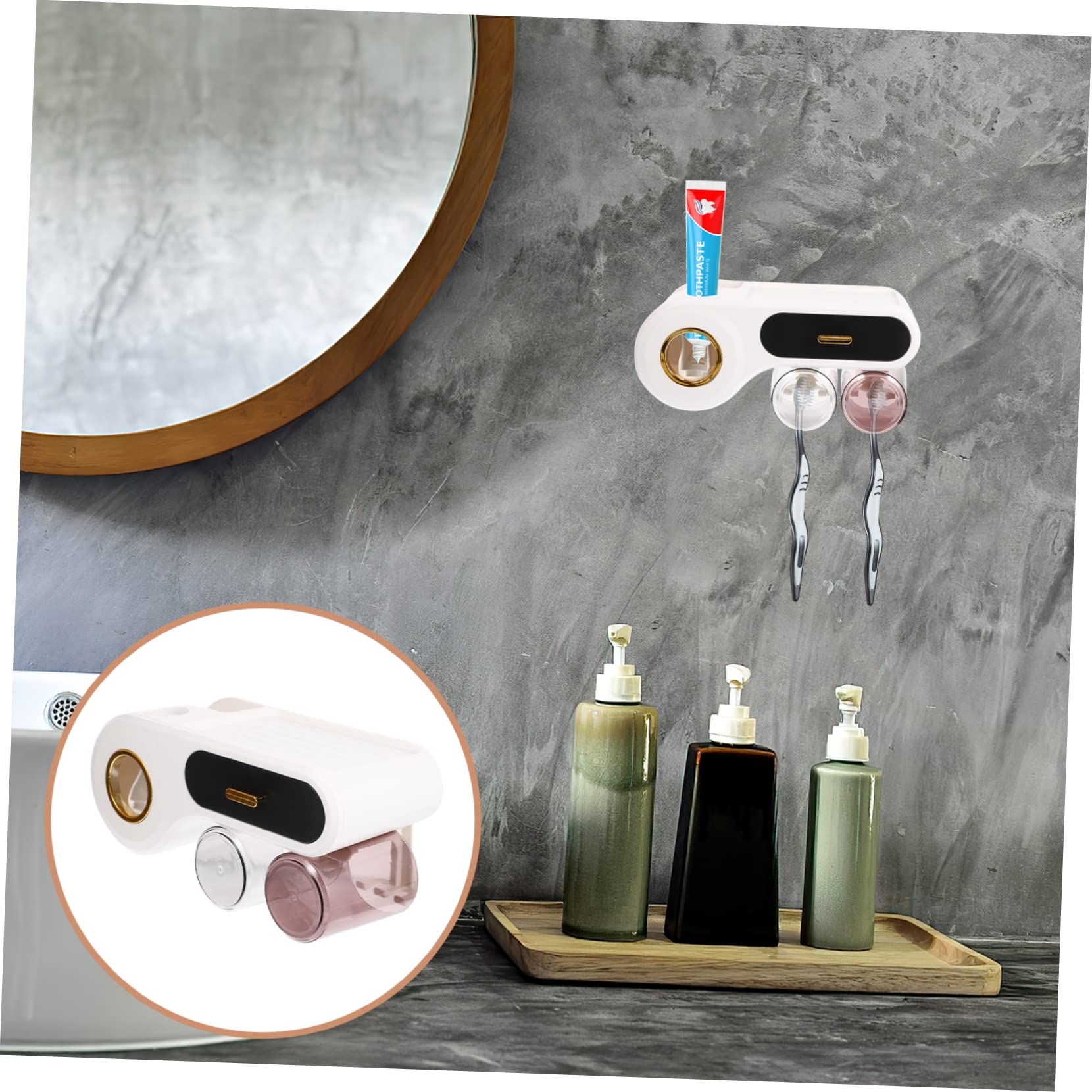 Set de Vasos y Soporte de Pared para Cepillos de Dientes Negro | Plástico, Diseño Sencillo y Multifuncional, Ahorro de Espacio, para Maquillaje y Cepillos