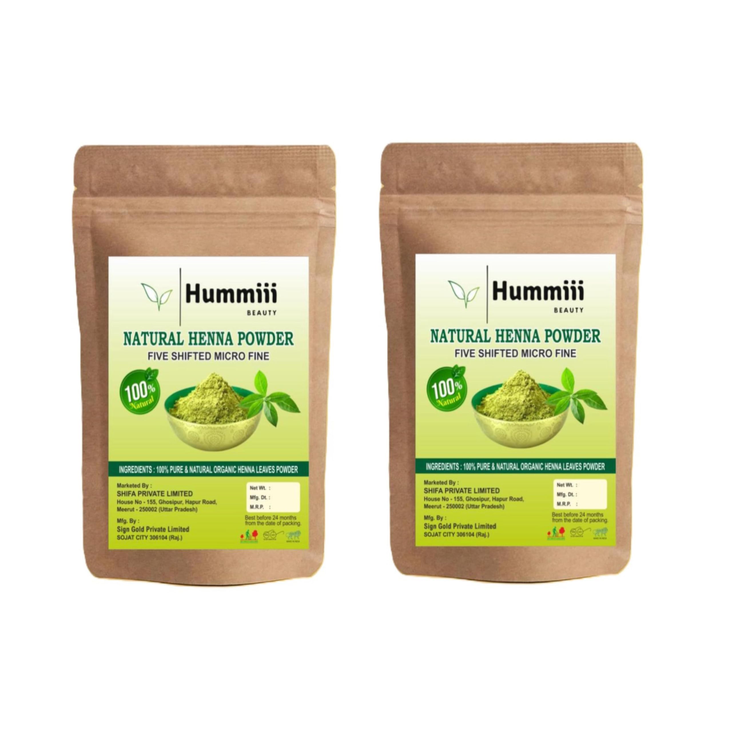 hummiii beauty henna powder 100% pure natural 5 times filtered henna powder/mehndi powder for hair, hands, feet & beard, [100gm x pack of 2 ] [ 200gm ]