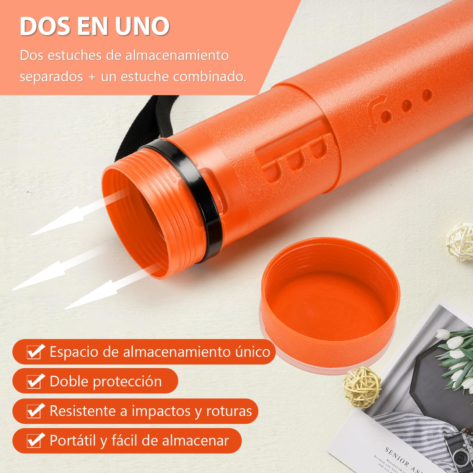 DEWEL Tubes Transport a0, Tube Poster, 63-107 cm, tubo de dibujo de transporte adecuado para fotos, carteles y flipbooks, longitud y asa ajustables, de plástico. (naranja)