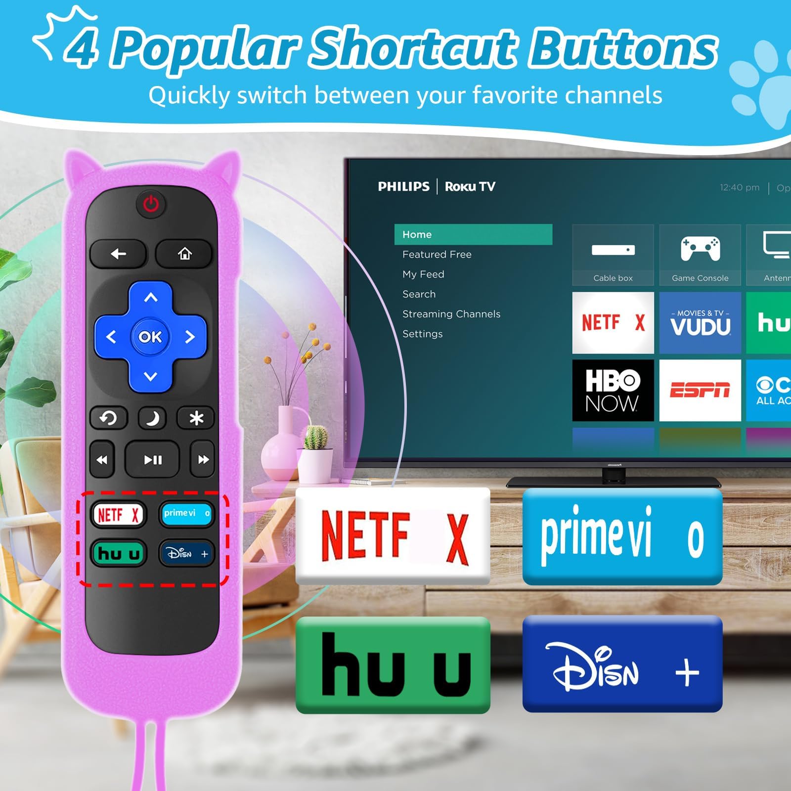 Mando a distancia de repuesto para Roku TV con funda protectora de silicona suave (todos pueden brillar en la oscuridad), control remoto universal compatible con TCL/Hisense/Sharp/Philips/Onn/Element