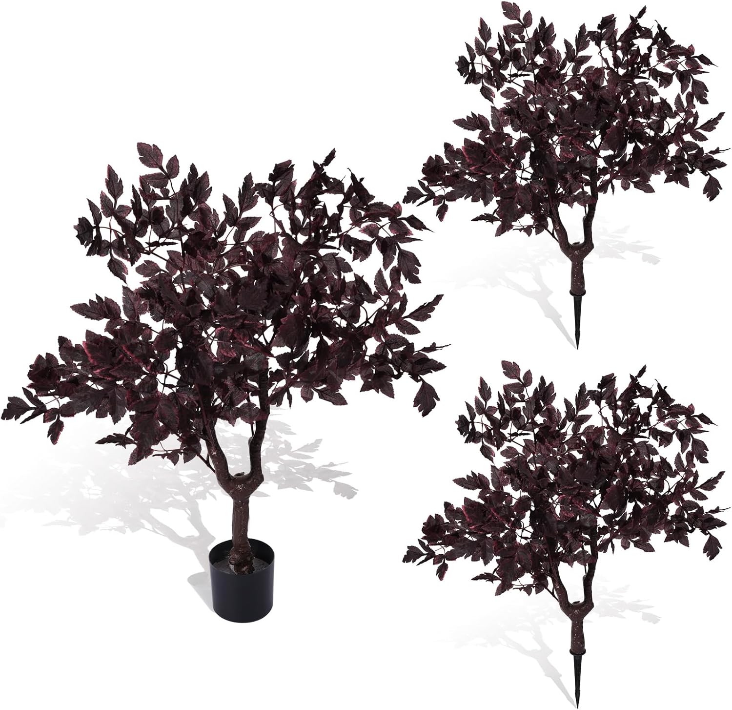 Giegxin 2 Pack Burgundy Thanksgiving Tree 2.6 ft Artificial Cimicifuga Plant Leaf Faux Plum Fall Tree Ramosa Leaf Branch for Halloween Thanksgiving Wedding Garden Holiday Decor